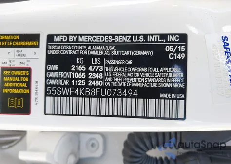 2015 Mercedes-Benz C 300 4Matic/Luxury 4Matic/Sport 4Matic z USA, uszkodzony, nr VIN 55SWF4KB8FU073494